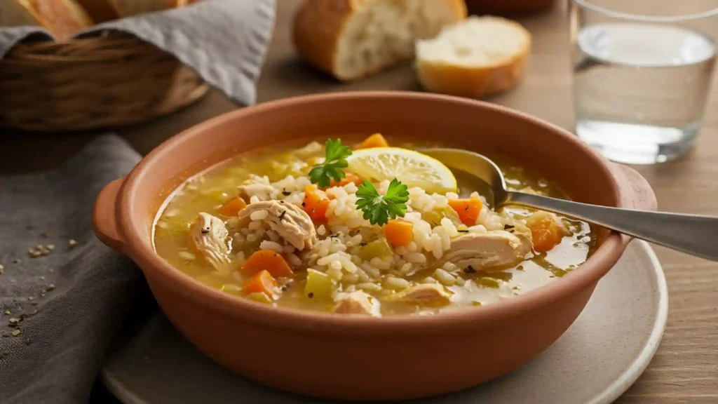 Deliciously Served Chicken and Rice Soup