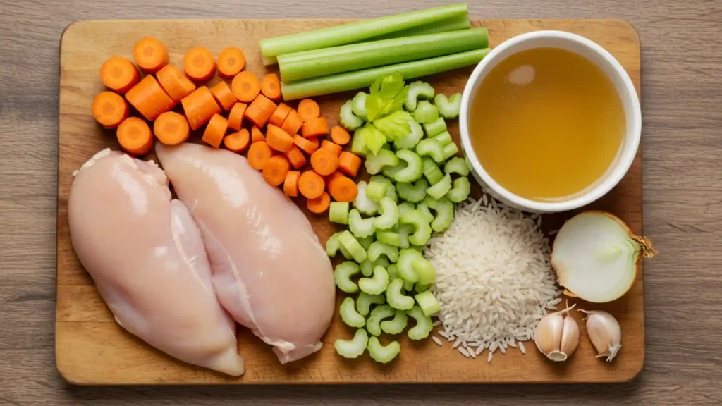 Simmering Chicken and Rice Soup on Stove